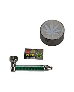 Metallpfeife & Metallgrinder Set - Grass Leaf Gr&uuml;n