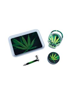 Alupfeife & Plastikgrinder Set - Cannabis