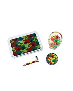 Alupfeife & Plastikgrinder Set - Rasta Cannabis