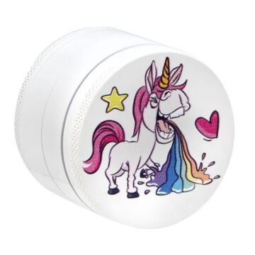 Grinder / Pollinator Aluminium-Rainbow Puking Unicorn Weiss 4-Teilig 50mm