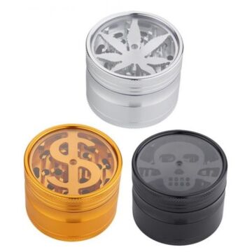 Aluminium Grinder Leaf Skull & Dollar Alu 4-Teilig Assortiert